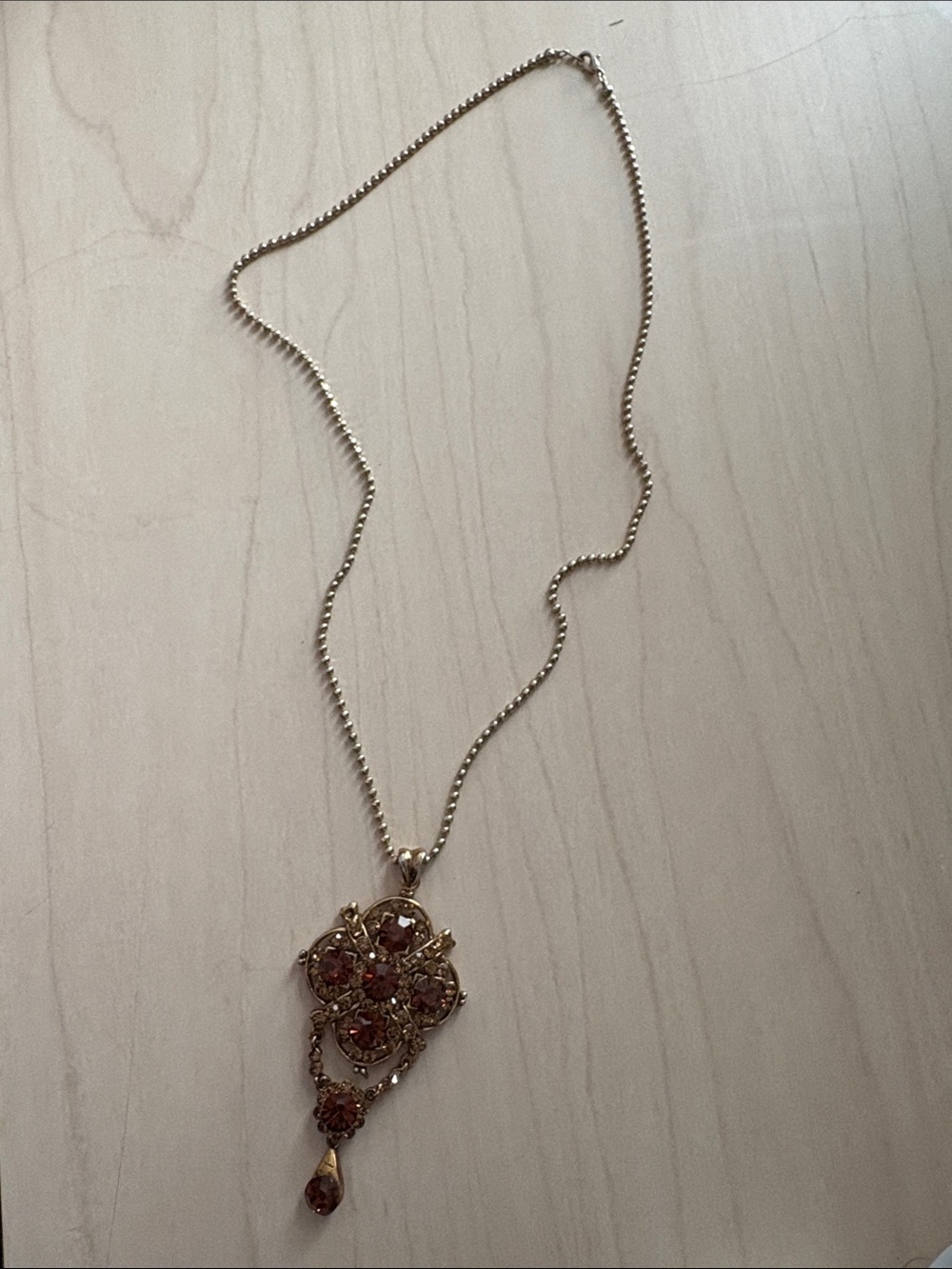 Gold-Tone Amber Crystal Pendant Necklace - Elegant Women's Jewelry - Picture 2 of 4
